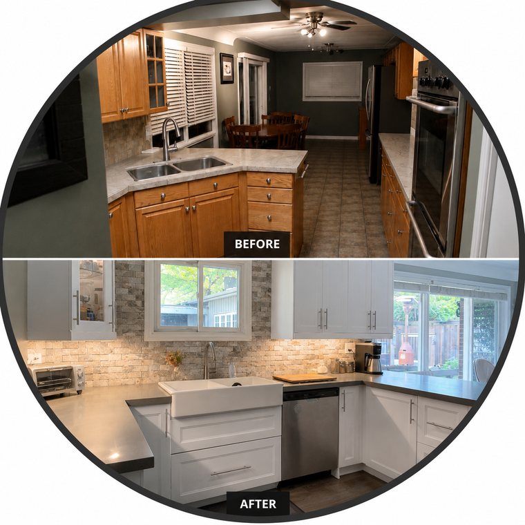 Before and after of a kitchen renovation by MacNeil Home Solutions